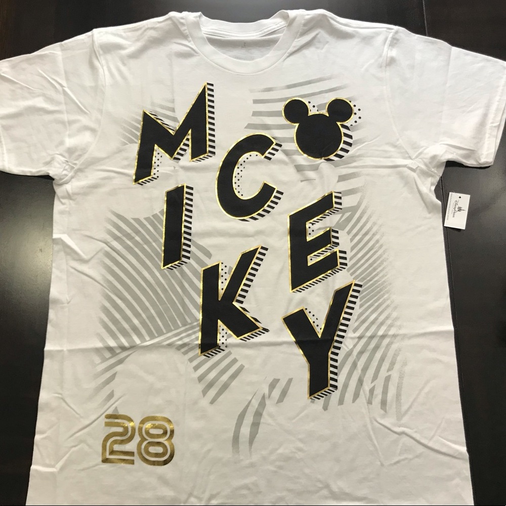 Disney Parks Men Graphic Tshirt Mickey Mouse White Black Gold NEW - Picture 2 of 11